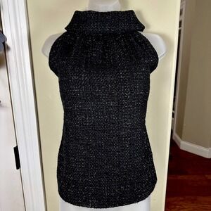 NWT New Sail to Sable Women's Black‎ Gold Sparkle Sleeveless Tweed Top Party L